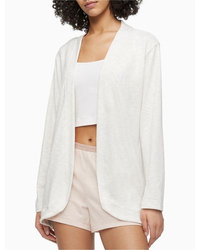 Calvin Klein Aurora Comfort Ck Logo Open Front Sleep Cardigan - White