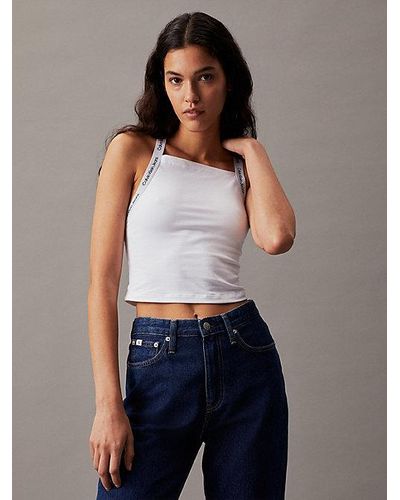 Calvin Klein Cropped Tanktop mit Logo Tape - Blau