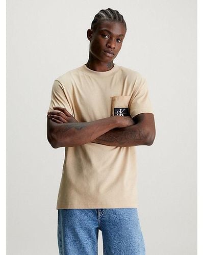 Calvin Klein Relaxed T-shirt Van Materiaalmix - Naturel