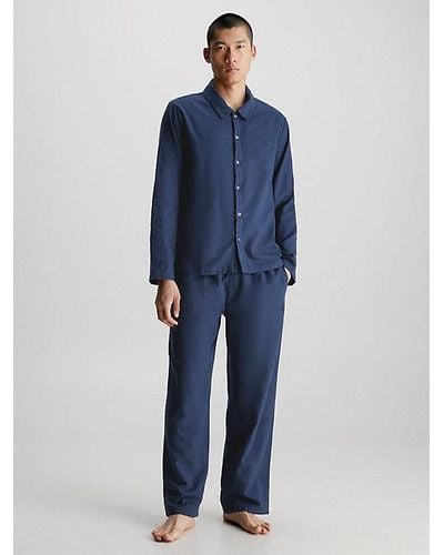 Calvin Klein Pyjamaset Met Flanellen Broek - Blauw