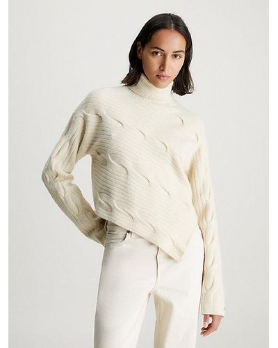 Calvin Klein Strick-Pullover mit asymmetrischem Zopfstrick - Natur