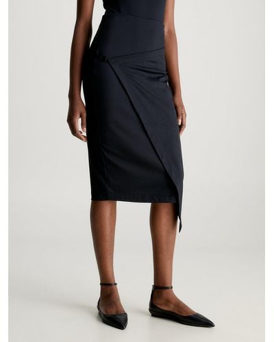 Calvin Klein Stretch Jersey Midi Wrap Skirt - Black