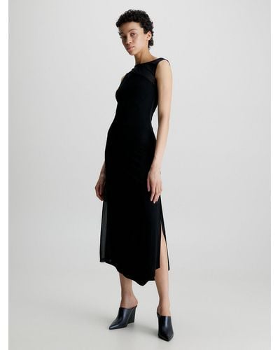 Calvin Klein Sheer Panel Fluid Dress - Black
