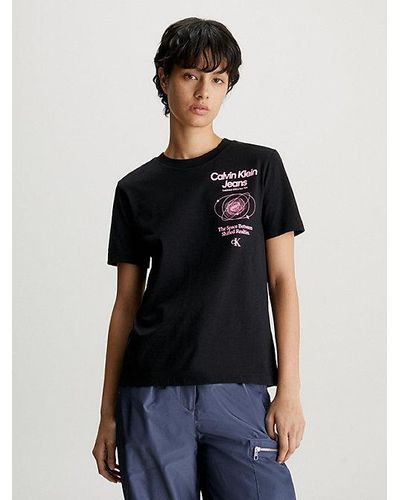 Calvin Klein Relaxed T-shirt Met Print Achterkant - Blauw