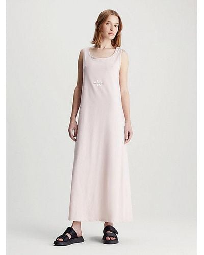Calvin Klein Vestido de tirantes largo de punto de algodón - Neutro