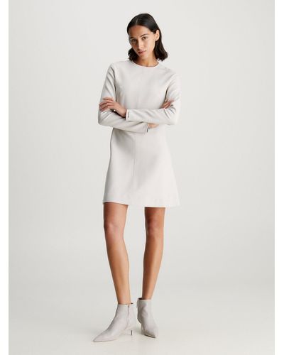 Calvin Klein Crepe Long Sleeve Mini Dress - Natural