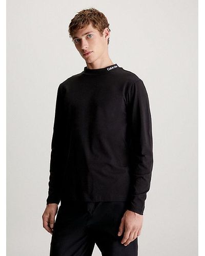 Calvin Klein Camiseta de manga larga con cuello perkins - Negro