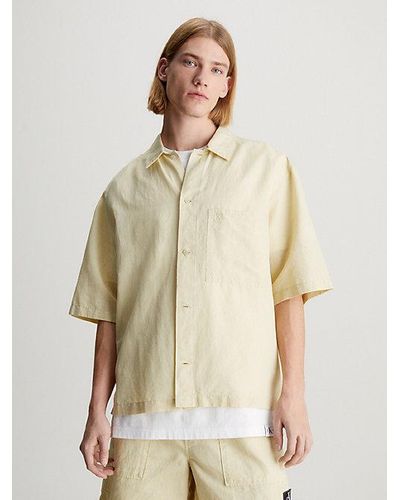 Calvin Klein Kurzärmeliges Hemd aus Leinen-Baumwoll-Mix - Natur
