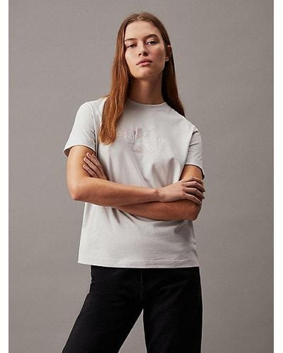 Calvin Klein T-Shirt mit schimmerndem Logo - Weiß