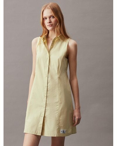 Calvin Klein Cotton Sleeveless Shirt Dress - Natural