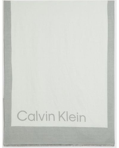 Calvin Klein Écharpe en lin mélangé avec logo - Blanc
