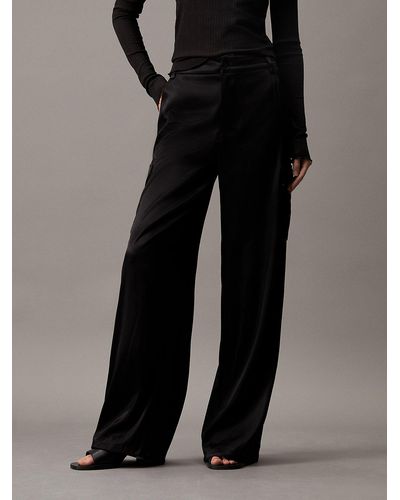 Calvin Klein Pantalon cargo droit en satin - Noir