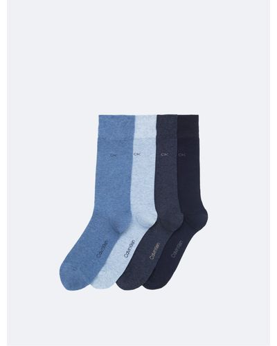 Calvin Klein Flat Knit Logo 4-pack Dress Socks - Blue