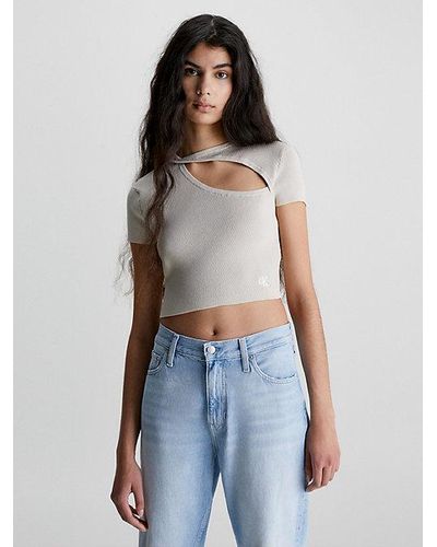 Calvin Klein Cutout-Top aus Bio-Baumwolle - Blau