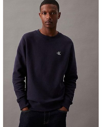 Calvin Klein Monogramm-Sweatshirt aus Fleece - Blau