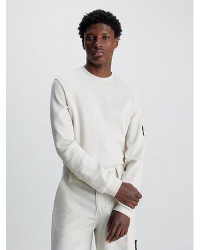 Calvin Klein Slim Wafel-t-shirt Met Lange Mouwen - Naturel