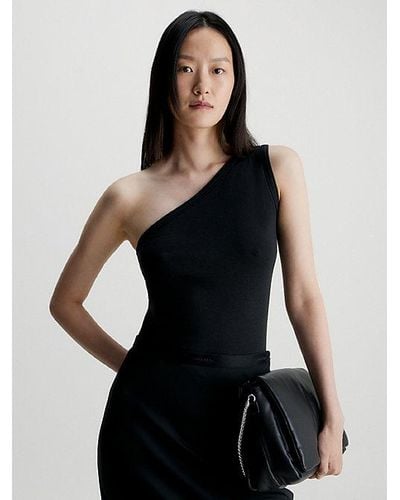 Calvin Klein Top asimétrico slim modal - Negro