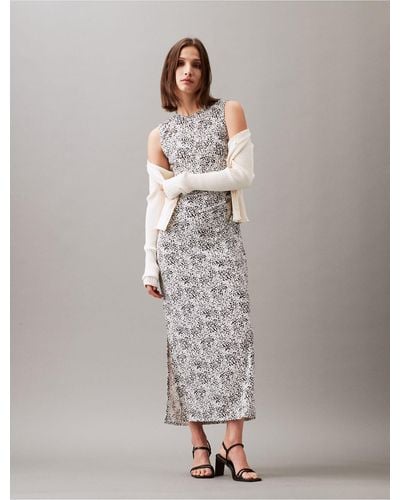 Calvin Klein Refined Jersey Printed Maxi Dress - White