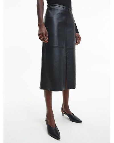 Calvin Klein Leren Rok Met Split - Zwart