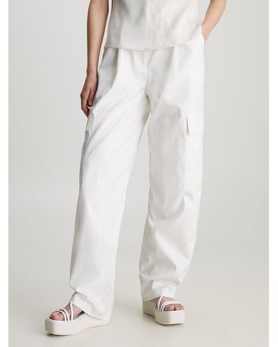 Calvin Klein Relaxed Textured Cargo Trousers - White