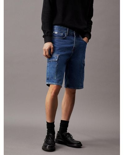 Calvin Klein 90's Loose Denim Cargo Shorts - Blue