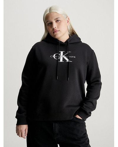 Calvin Klein Grote Maat Hoodie Met Monogram - Zwart