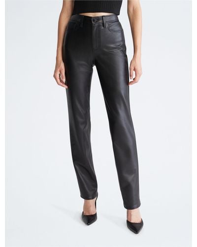 Calvin Klein Faux Leather Straight Leg Pants - Black