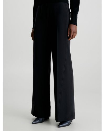 Calvin Klein Pantalon à jambes larges en sergé structuré - Noir