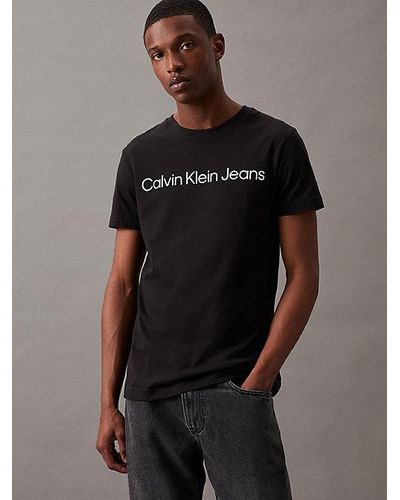 Calvin Klein Slim Organic Cotton Logo T-shirt - - Black - Men - L - Azul