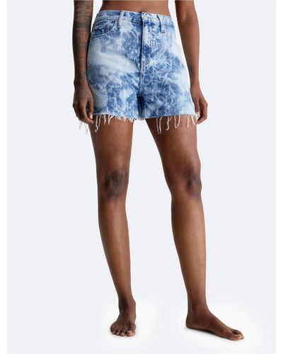 Calvin Klein Bleached Denim Mom Shorts - Blue