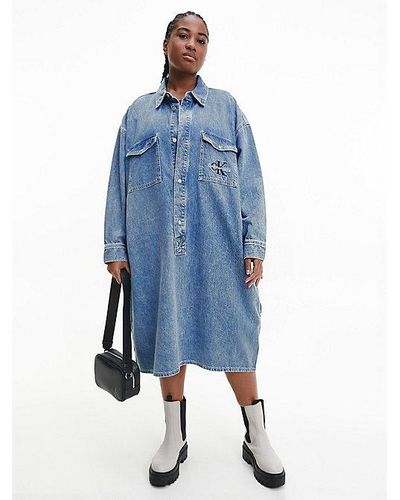Calvin Klein Vestido camisero denim de talla grande - Azul