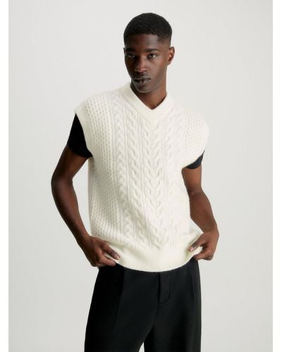 Calvin Klein Wool Blend Cable Knit Vest - Natural