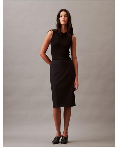 Calvin Klein Refined Stretch Pencil Skirt - Brown