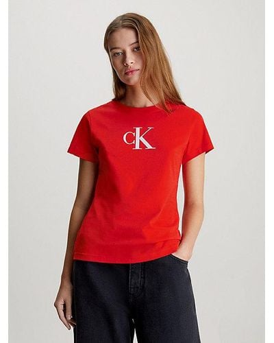 Calvin Klein Schmales Monogramm-T-Shirt - Rot