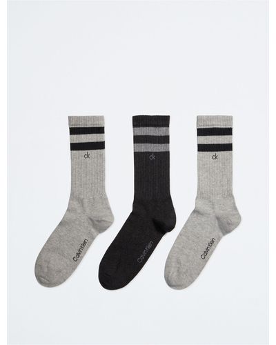 Calvin Klein Double Stripe Logo 3-pack Crew Socks - White