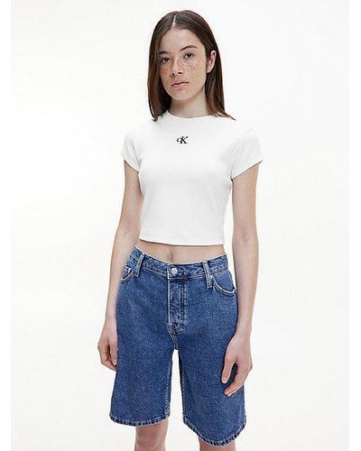 Calvin Klein Camiseta slim cropped de canalé - Azul