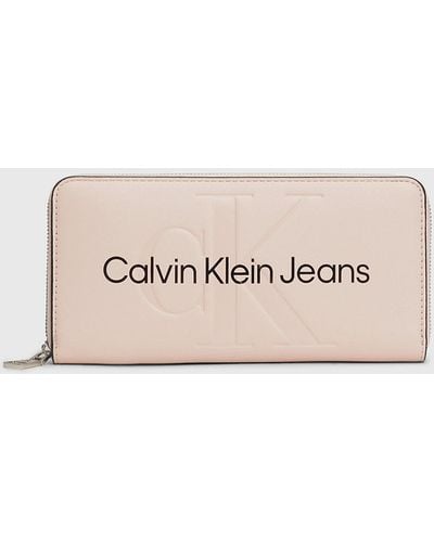 Calvin Klein Logo Zip Around Wallet - Natural