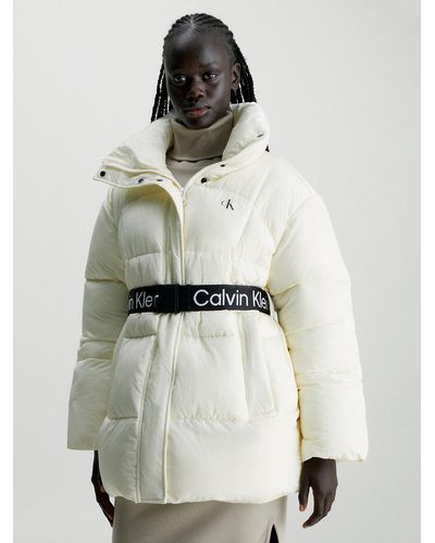 Calvin Klein Relaxed Belted Puffer Coat - Natural