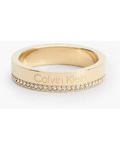 Calvin Klein Ring - Minimal Linear - - Gold - Women - 6 - Weiß