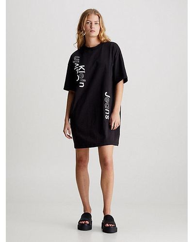 Calvin Klein Boyfriend T-Shirt-Kleid mit Logo - Schwarz