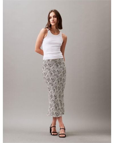 Calvin Klein Flowing Printed Midi Skirt - Gray