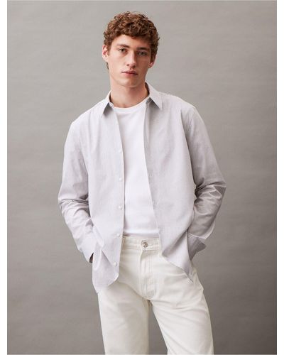 Calvin Klein Stretch Cotton Slim Fit Thin Stripe Button-down Shirt - Gray