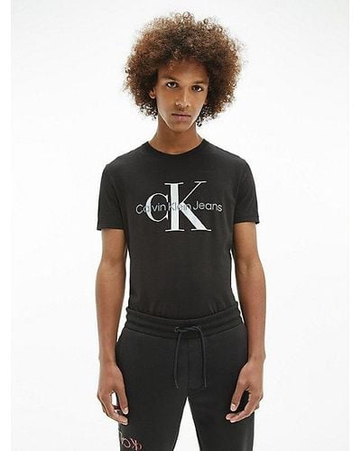 Calvin Klein Slim T-shirt Met Logo Van Biologisch Katoen - Zwart