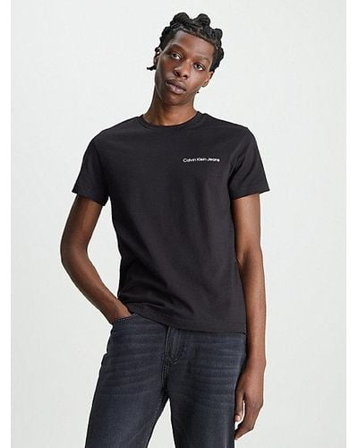 Calvin Klein Slim Organic Cotton Logo T-shirt - - Black - Men - Xxs - Blauw