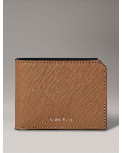 Calvin Klein Saffiano Leather Slim Bifold Wallet - Gray