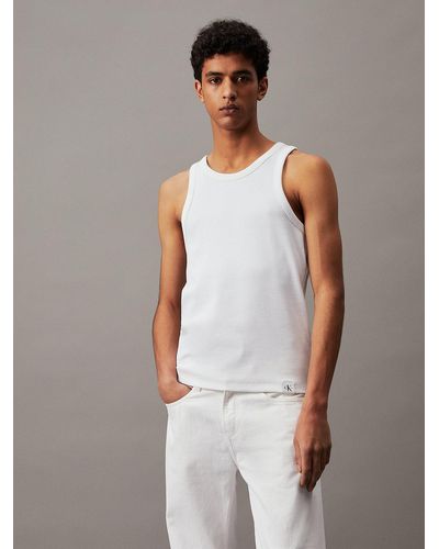 Calvin Klein Slim Ribbed Tank Top - White