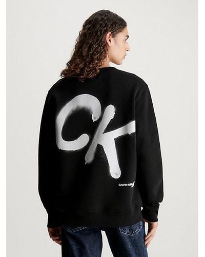 Calvin Klein Logo-Sweatshirt mit Spray-Print - Schwarz