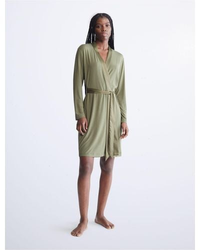 Calvin Klein Modal Satin Sleep Robe - Green