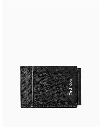 Calvin Klein Saffiano Leather Magnetic Card Case - Black