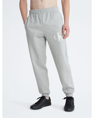 Calvin Klein Monogram Logo Fleece Sweatpants - Gray